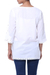 Cotton tunic, 'White Simplicity' - White Cotton Floral Embroidered Three-Quarter Sleeved Tunic (image 2c) thumbail