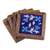 Untersetzer aus Keramik und Holz, (4er-Set) - Blaue florale Keramikuntersetzer (4er-Set) aus Indien