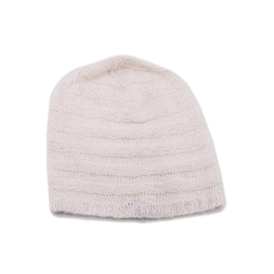 Knit Cashmere Hat in Ivory from India