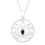 Garnet pendant necklace, 'Lotus Heart' - Garnet Sterling Silver Lotus Flower Pendant Necklace