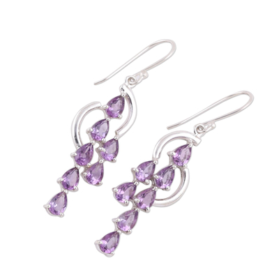 Amethyst dangle earrings, 'Violet Tears' - Handcrafted Amethyst and Sterling Silver Waterfall Earrings