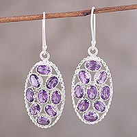 Amethyst dangle earrings, 'Palatial Crest in Violet' - Handcrafted Amethyst and Sterling Silver Dangle Earrings