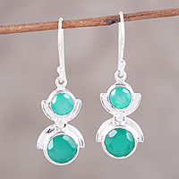 Onyx dangle earrings, 'Green Alliance' - Faceted Green Onyx Sterling Silver Dangle Earrings