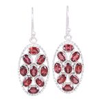 Garnet dangle earrings, 'Palatial Crest in Crimson' - Handcrafted Garnet and Sterling Silver Dangle Earrings