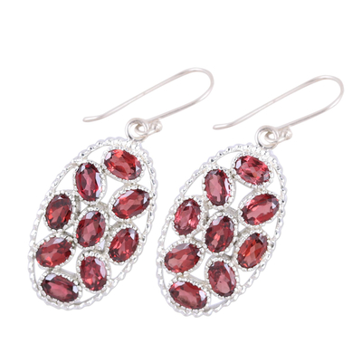 Garnet dangle earrings, 'Palatial Crest in Crimson' - Handcrafted Garnet and Sterling Silver Dangle Earrings
