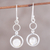 Rainbow moonstone dangle earrings, 'Dancing Moon' - Rainbow Moonstone and Sterling Silver Circle Dangle Earrings