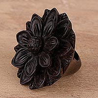 Featured review for Ebony wood cocktail ring, Exotic Sunflower