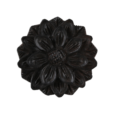 Hand-Carved Sunflower Wood Cocktail Ring from India
