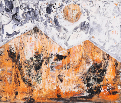 'Morning Beauty' - Signed Abstract Mountain Painting from India