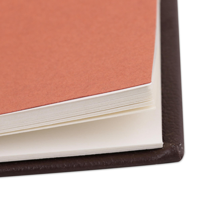 Leather journal, 'Golden Elephant' - Brown Leather Elephant Emblem Journal with Handmade Paper