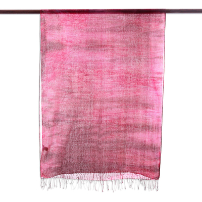 Tie-dyed cotton shawl, 'Ruby Tides' - Handmade Tie-Dyed Ruby Red Cotton Shawl with Fringe