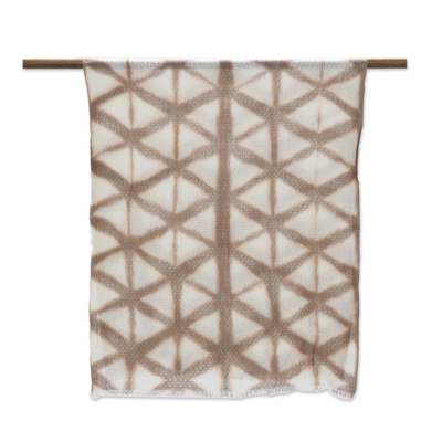 Tie-dyed wool shawl, 'Chestnut Triangles' - Tie-Dyed Wool Shawl in Chestnut from India
