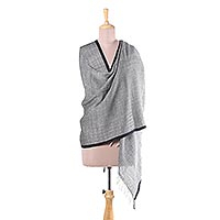 Cotton and wool blend shawl, 'Midnight in Uttarakhand' - Handwoven Grey Cotton and Wool Blend Shawl from India