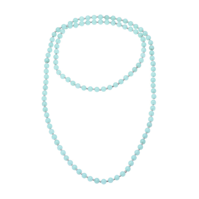 Quartz long beaded necklace, 'Serenade in Aqua' - Indian Sterling Silver and Quartz Beaded Necklace in Aqua