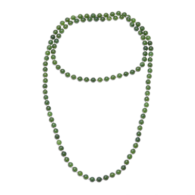 Quartz beaded necklace, 'Serenade in Dark Green' - Indian Quartz and Silver Beaded Necklace in Dark Green