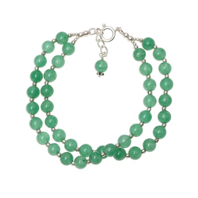 Double Stranded Silver and Green Quartz Beaded Bracelet