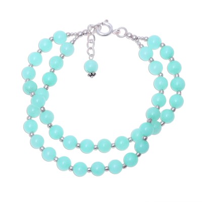Indian Two Strand Quartz and Silver Beaded Bracelet in Aqua