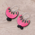 Ceramic dangle earrings, 'Pink Crescent' - Pink and Black Crescent Moon Ceramic Dangle Earrings