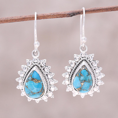 Silver 925 Teardrop Composite Turquoise Paisley Earrings Sterling Silver Dangle Earrings Paisley Drop 925 Teardrop Composite Turquoise