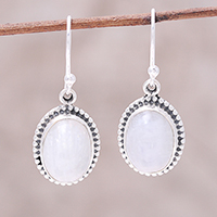 Rainbow moonstone dangle earrings, 'Magic Mist' - Starling Silver Rainbow Moonstone Magic Mist Dangle Earrings