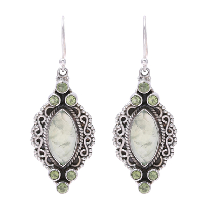 Prehnite and peridot dangle earrings, 'Glamour in Green' - Green Peridot and Prehnite Silver Marquise Dangle Earrings