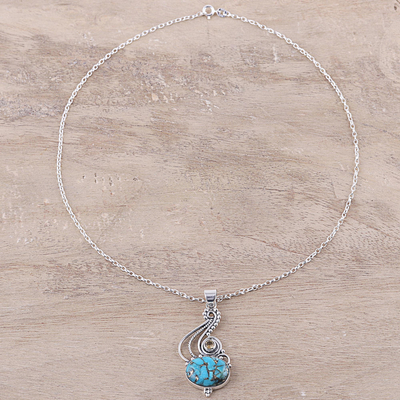 Citrine pendant necklace, 'Friendship Token' - Sterling Silver Composite Turquoise Citrine Necklace