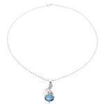 Citrine pendant necklace, 'Friendship Token' - Sterling Silver Composite Turquoise Citrine Necklace