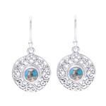Sterling silver dangle earrings, 'Elegant Sea' - Composite Turquoise Sterling Silver Round Dangle Earrings
