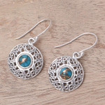 Sterling silver dangle earrings, 'Elegant Sea' - Composite Turquoise Sterling Silver Round Dangle Earrings