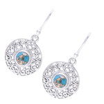 Sterling silver dangle earrings, 'Elegant Sea' - Composite Turquoise Sterling Silver Round Dangle Earrings
