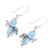 Larimar dangle earrings, 'Sky Flower Duo' - Larimar Ovals and Sterling Silver Leaves Dangle Earrings
