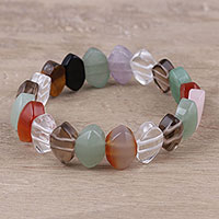 Multi-gemstone beaded stretch bracelet, 'Memories of Spring' - Multi-Gemstone Beaded Stretch Bracelet from India