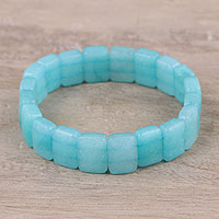 Agate beaded stretch bracelet, 'Harmonious Beauty in Blue' - Agate Beaded Stretch Bracelet in Blue from India