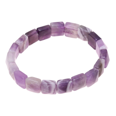 Handmade Purple and White Agate Beaded Stretch Bracelet