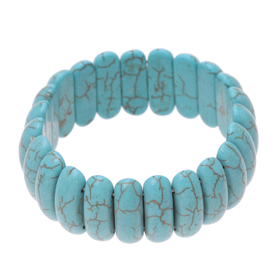 Beaded stretch bracelet, 'Cool Water' - Reconstituted Turquoise Cool Water Beaded Stretch Bracelet