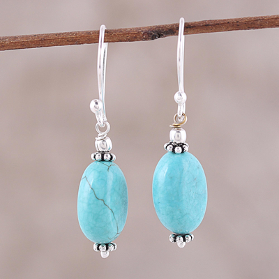 Sterling silver dangle earrings, 'Cloudless Sky' - Sterling Silver and Recon Turquoise Dangle Earrings