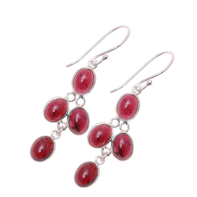 Garnet dangle earrings, 'Scarlet Ovals' - Dangle Earrings with Eight Garnet Stones Crafted in India