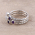 Rainbow moonstone and amethyst stacking rings, 'Mystic Union' (set of 3) - Three Rainbow Moonstone and Amethyst Stacking Rings