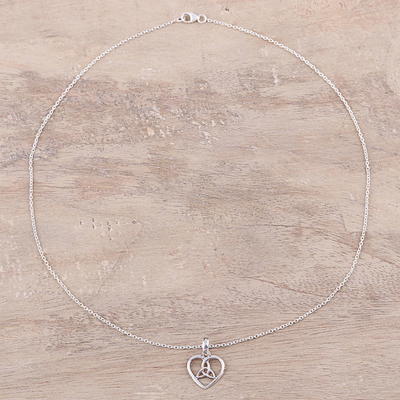 Halskette mit Anhänger aus Sterlingsilber, 'Knot of Love' - Sterling Silber Herz und Knoten Minimalistischer Anhänger Halskette