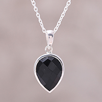 Sterling Silver Black Onyx Midnight Drop Pendant Necklace,'Midnight Drop'