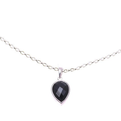 Onyx pendant necklace, 'Midnight Drop' - Sterling Silver Black Onyx Midnight Drop Pendant Necklace