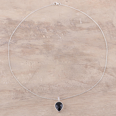 Halskette mit Onyx-Anhänger - Mitternachtstropfen-Halskette aus Sterlingsilber mit schwarzem Onyx