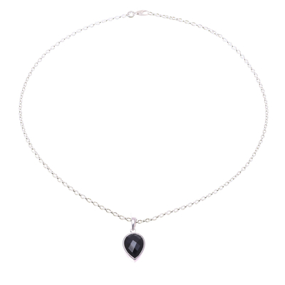 Halskette mit Onyx-Anhänger - Mitternachtstropfen-Halskette aus Sterlingsilber mit schwarzem Onyx