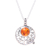 Amber pendant necklace, 'Sunny Garden' - Sterling Silver and Amber Round Butterfly Pendant Necklace