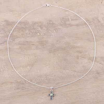 Peridot pendant necklace, 'Hope and Faith' - Sterling Silver and Green Peridot Cross Pendant Necklace