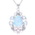 Multi-gemstone pendant necklace, 'Basket of Blossoms' - Blue Topaz and Cultured Pearl Necklace with Larimar