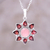 Garnet and opal pendant necklace, 'Glowing Flower' - Pink Opal and Garnet Sterling Silver Flower Necklace thumbail