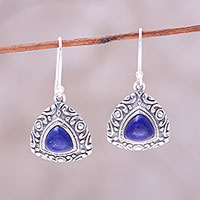 Lapis lazuli dangle earrings, 'Deep Blue Pyramids'