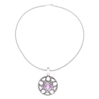 Amethyst pendant necklace, 'Lilac Fountain' - Amethyst and Sterling Silver Medallion Pendant Necklace