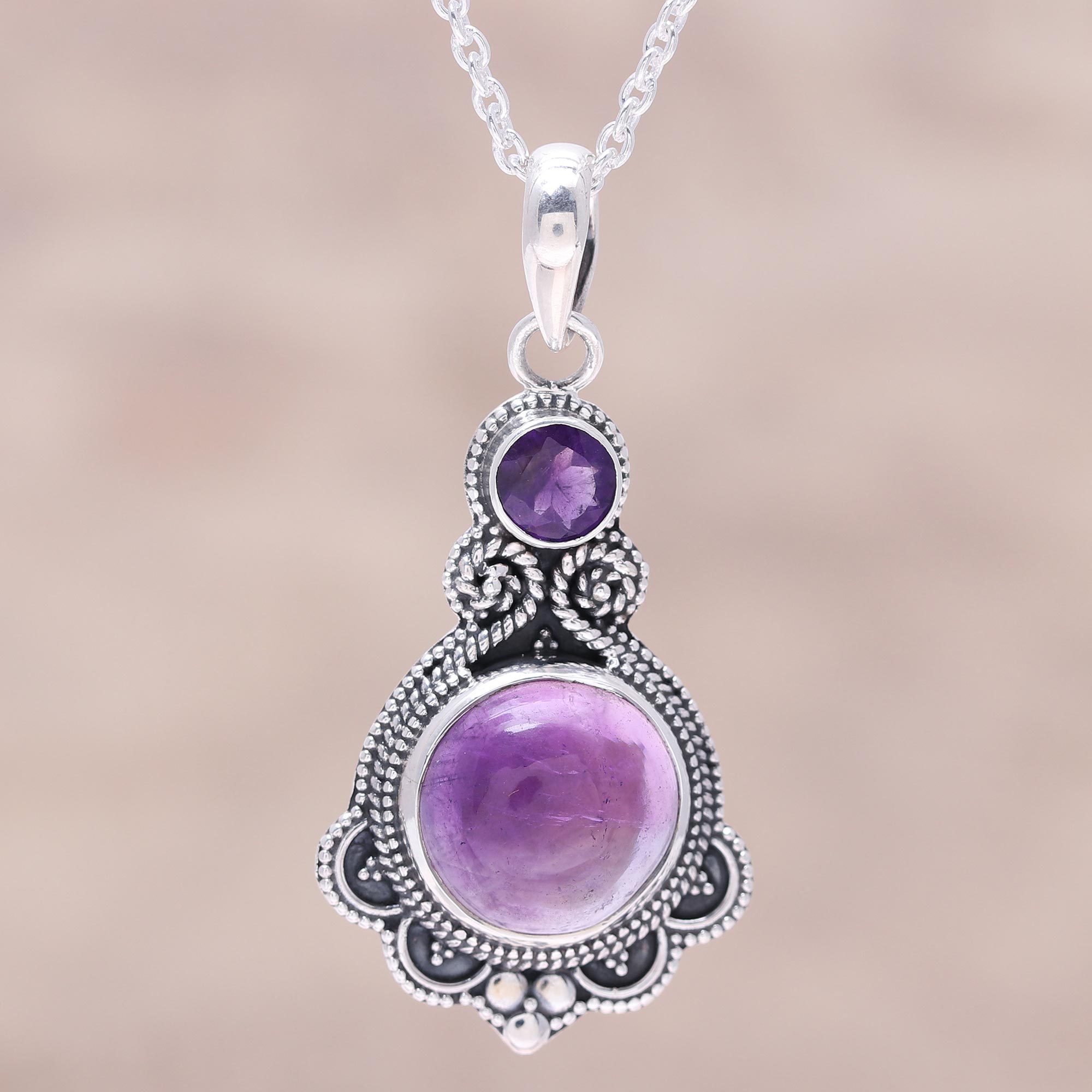 19.75 Mystic Window NOVICA Amethyst .925 Sterling Silver Pendant Necklace